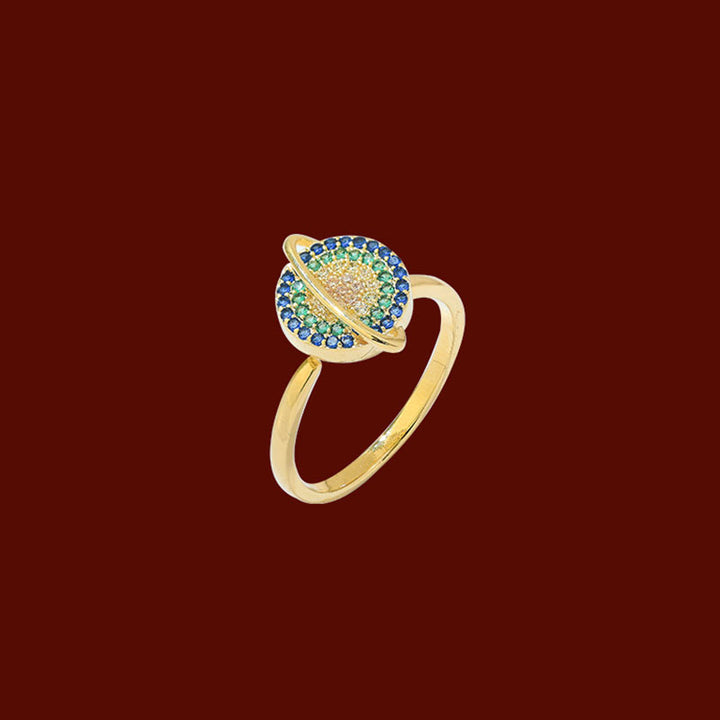 Colorful Zircon Copper Wealth Rotatable Ring