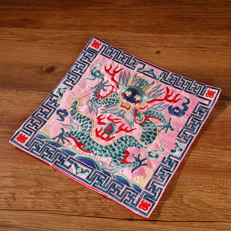 Buddha Stones Crane Phoenix Dragon Kirin Embroidered Cup Mat Pad Tea Cup Coaster Square Kung Fu Tea Mat