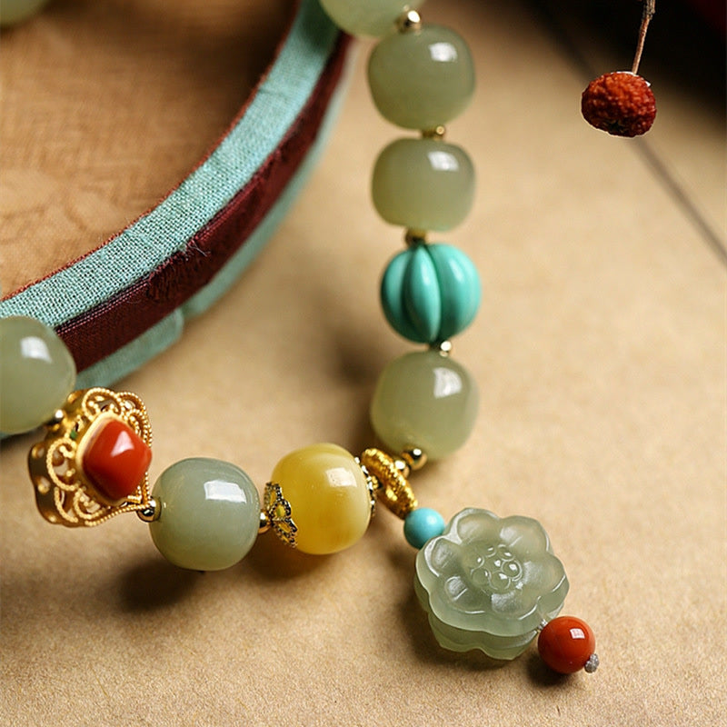 Jade Amber Lotus Bead Luck Bracelet