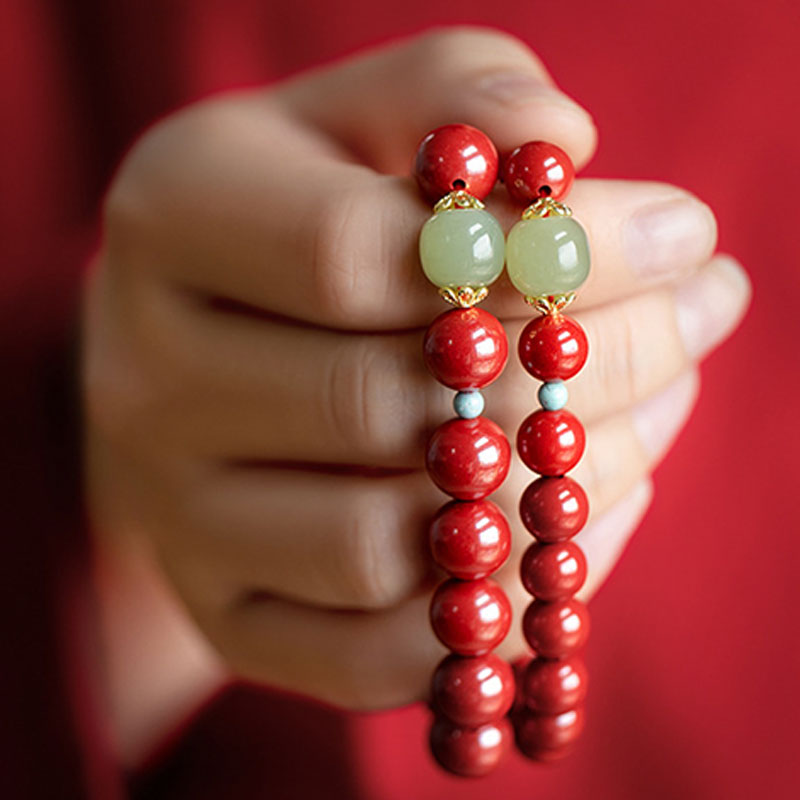 Buddha Stones Cinnabar Green Aventurine Fortune Luck Bracelet