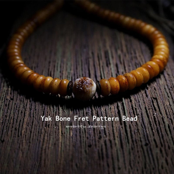 Buddha Stones Tibet 108 Mala Beads Yak Bone Three-eyed Dzi Bead Keep Away Evil Spirits Bracelet