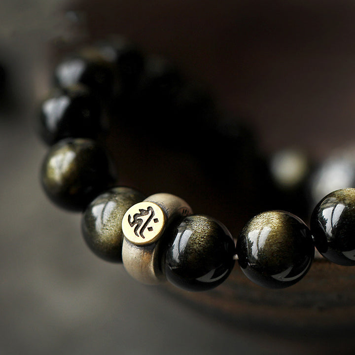 Buddha Stones Chinese Zodiac Natal Buddha Obsidian Purification Bracelet