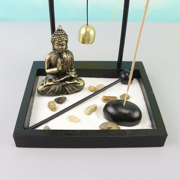 Buddha Statue Rocks Meditation Peace Zen Garden Set Home Decoration