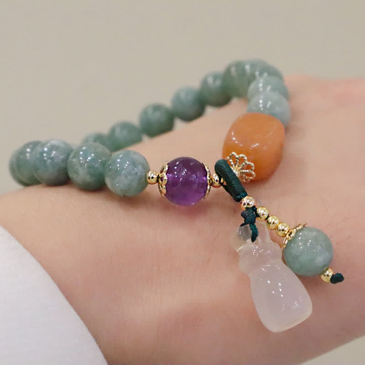 Cyan Jade Lotus Pumpkin Wish Peace Buckle Amethyst Crystal Healing Bracelet