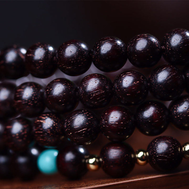 Buddha Stones 108 Mala Beads Tibetan Small Leaf Red Sandalwood Lotus Balance Bracelet