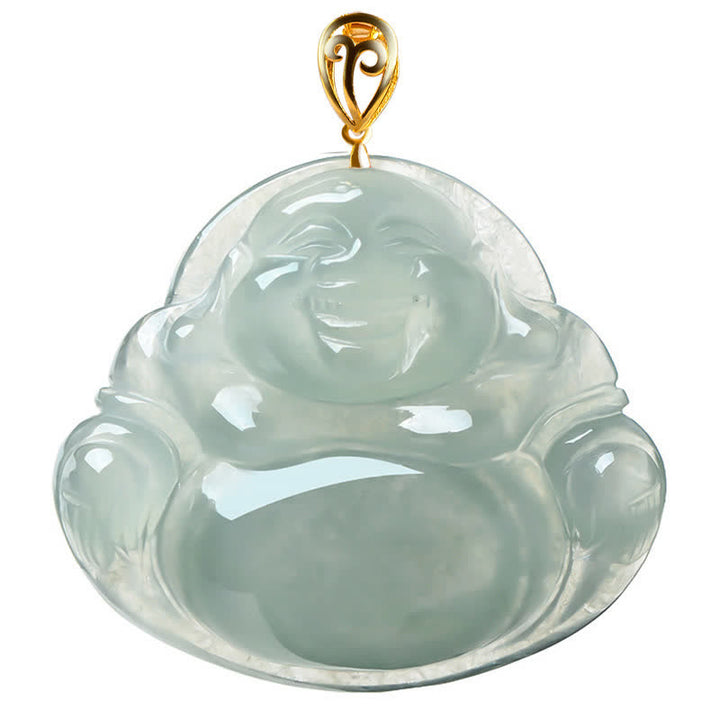 Laughing Buddha Natural Jade 18K Gold Abundance Necklace Pendant