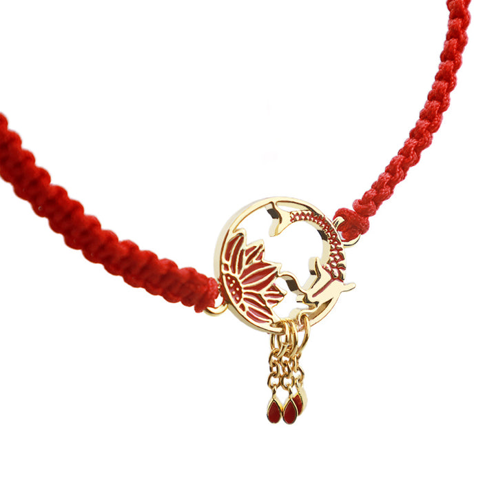 Buddha Stones Tibetan Handmade Lotus Koi Fish Lucky Red String Bracelet