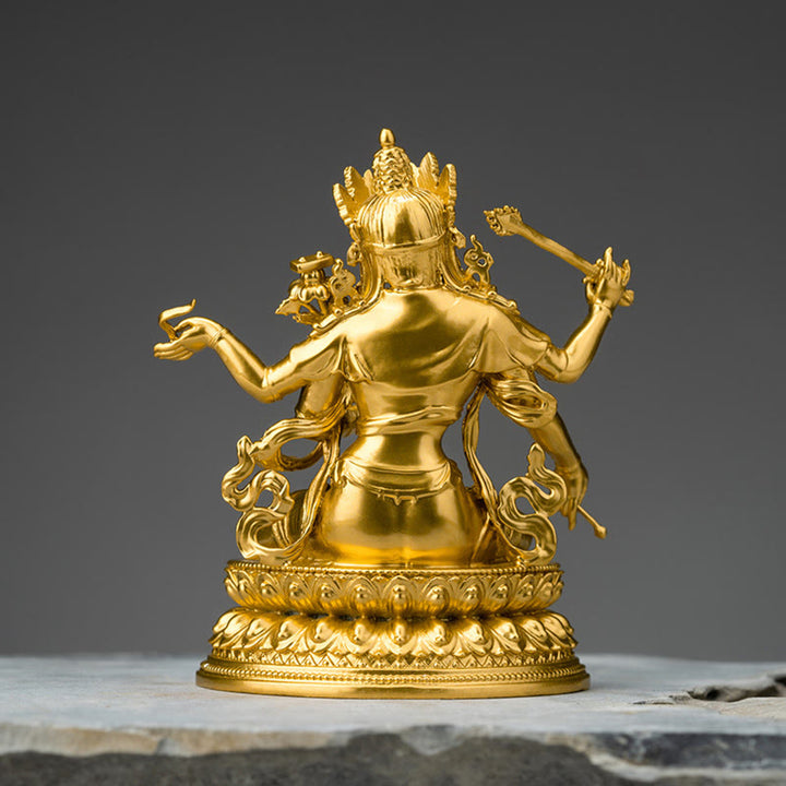 Four-armed Manjusri Bodhisattva Gold Figurine Compassion Serenity Copper Statue Home Decoration