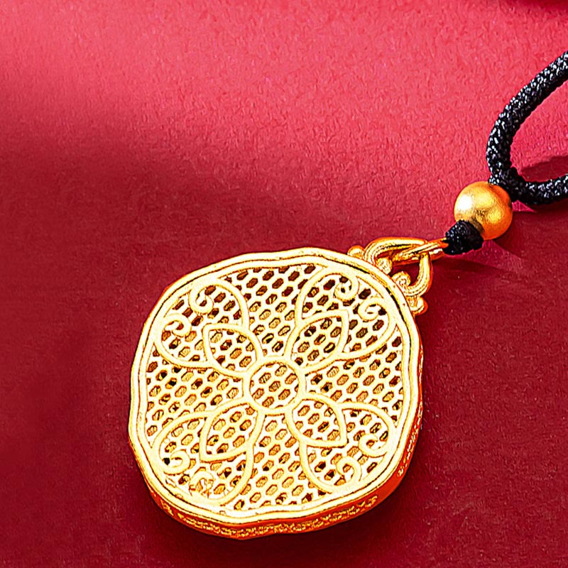 Buddha Stones Flower Love Heart Copper Wealth Necklace Pendant