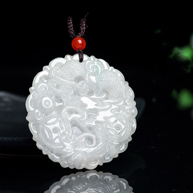 Buddha Stones White Jade Dragon Protection Necklace String Pendant