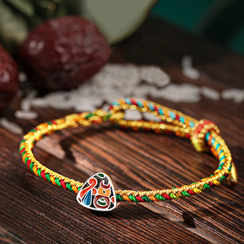 Buddha Stones 925 Sterling Silver Dragon Boat Festival Fu Character Zongzi Pattern Luck Handmade Multicolored Child Adult Bracelet