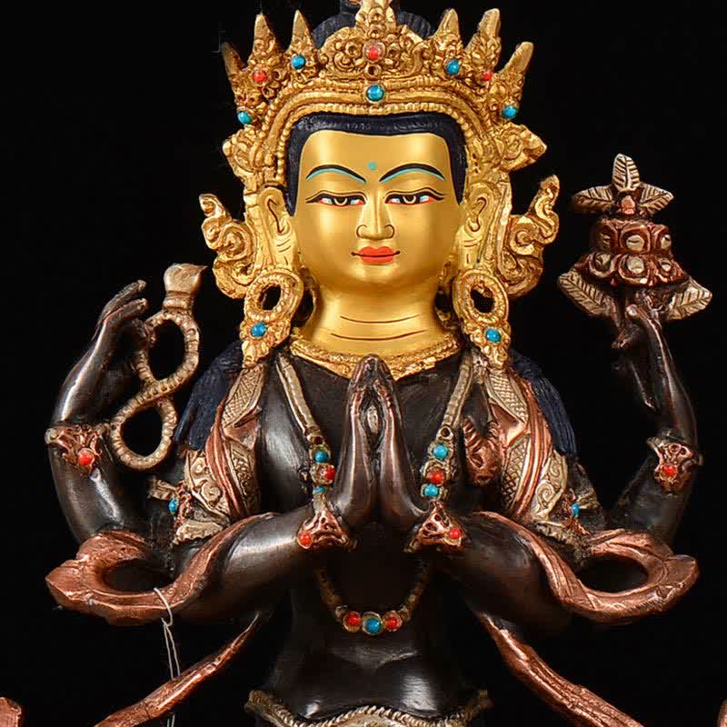 Bodhisattva Chenrezig Four-armed Avalokitesvara Protection Copper Statue Decoration