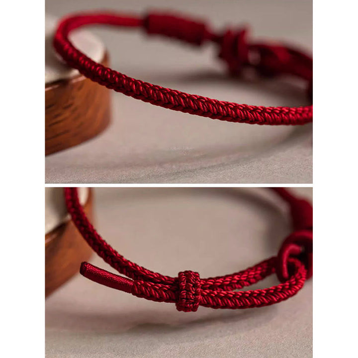 Buddha Stones Handmade Eight Thread Peace Knot Fu Character Charm Luck Happiness Red Rope Bracelet