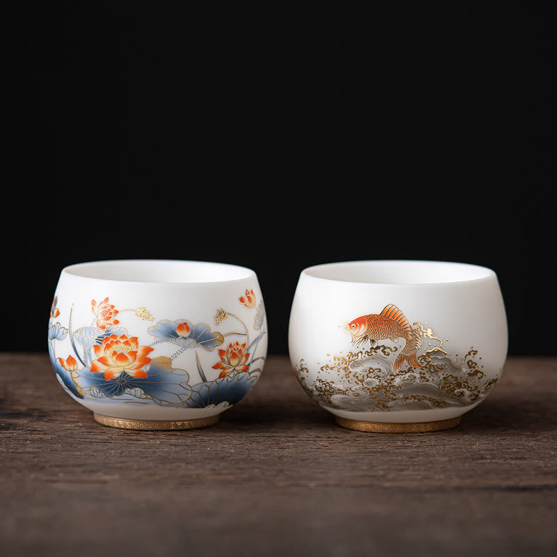 Buddha Stones Phoenix Dragon Lotus Deer Ancient Building Koi Fish Ceramic Teacup Kung Fu Tea Cups