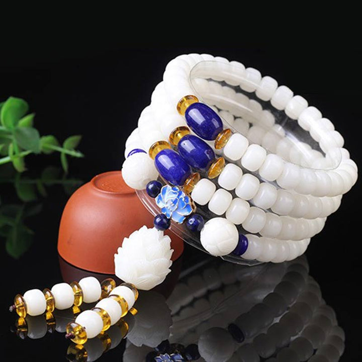 Buddha Stones Tibetan Mala White Bodhi Seed Peace Bracelet