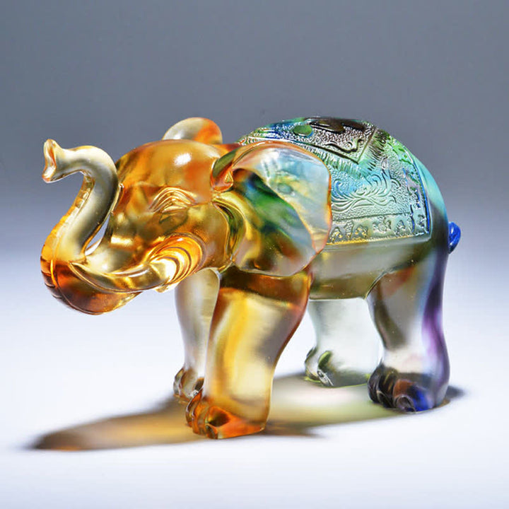 Handmade Liuli Crystal Elephant Art Piece Wisdom Wealth Home Decoration