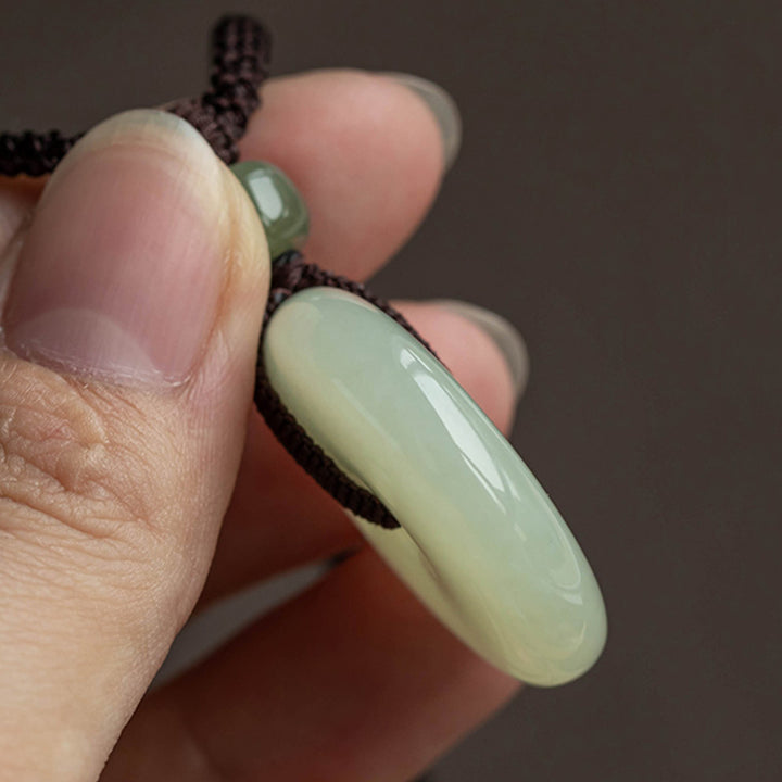 Natural Round Jade Peace Buckle Luck Prosperity Necklace Pendant