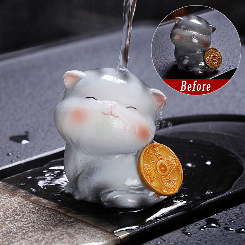 Buddha Stones Color Changing Cute Mini Cat Resin Tea Pet Wealth Home Figurine Decoration