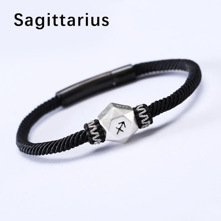 Buddha Stones 999 Sterling Silver 12 Constellations of the Zodiac Protection Handmade String Bracelet