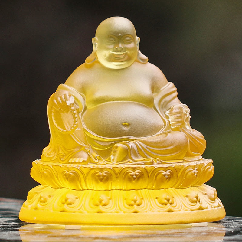 Buddha Stones Handmade Laughing Buddha Figurine Liuli Crystal Art Piece Wealth Statue Home Decoration