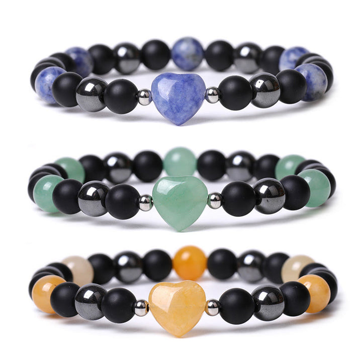 Buddha Stones Black Onyx Tiger Eye Stone Crystal Love Heart Protection Bracelet