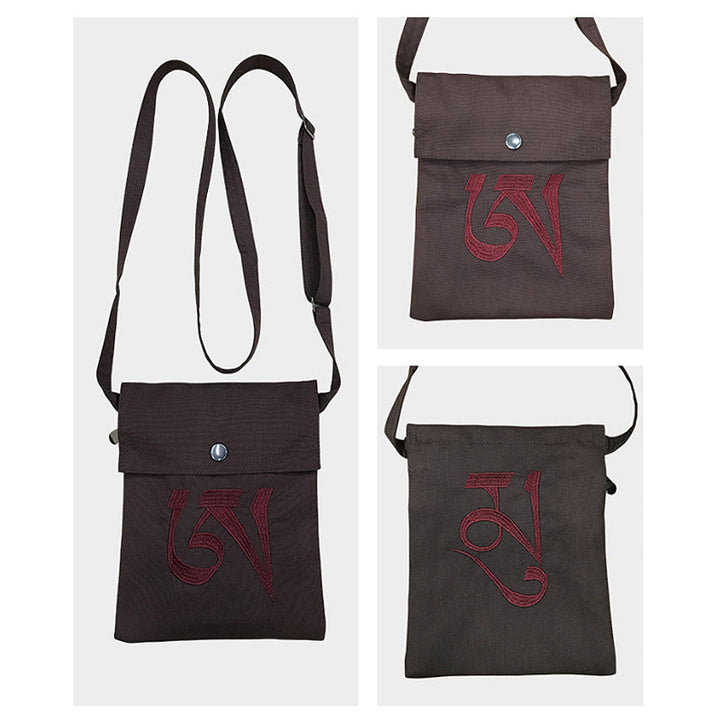 Handmade OM Mantra Embroidered Spiritual Mind Practice Cotton Crossbody Bag Shoulder Bag Cellphone Bag