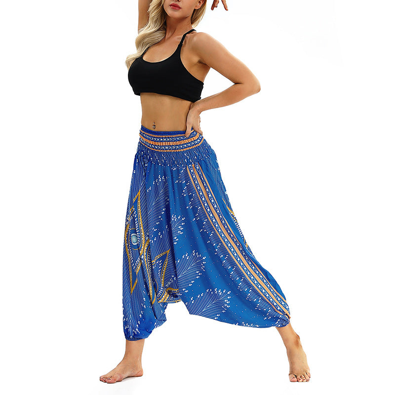 Buddha Stones Boho Feather Yoga Pants Hippie Harem Trousers Sports Fitness Dance Women's Pants