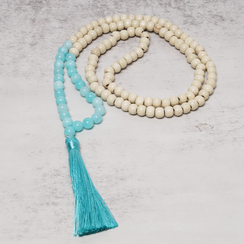 Buddha Stones Semi-Precious Gem Stones Wood Bead Necklace Multicolor Tassel Charms Chain Necklace