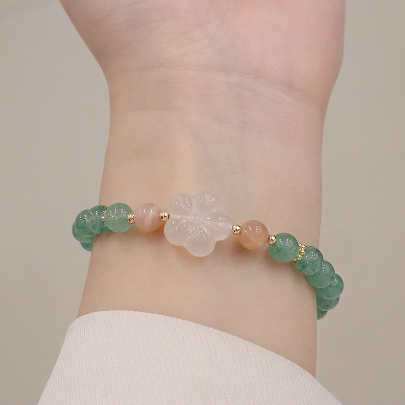 Buddha Stones Natural Green Strawberry Quartz Chalcedony Flower Gratitude Bracelet