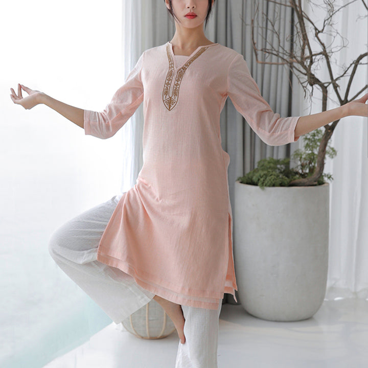 Buddha Stones 2Pcs Tai Chi Meditation Yoga Cotton Clothing Top Pants Women's Set