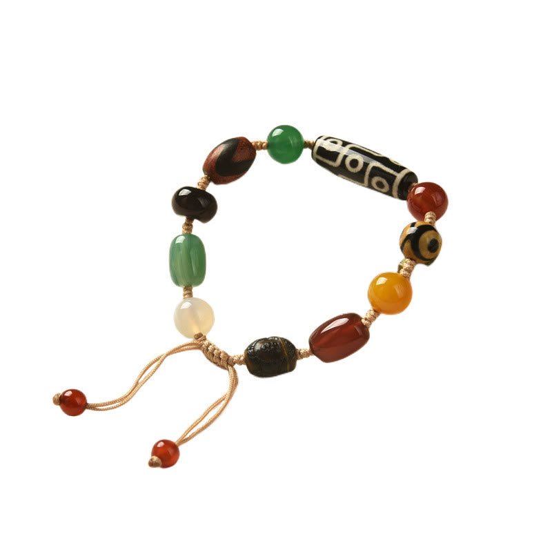 Buddha Stones Tibetan Nine-Eye Dzi Bead Agate Wealth Protection Bracelet