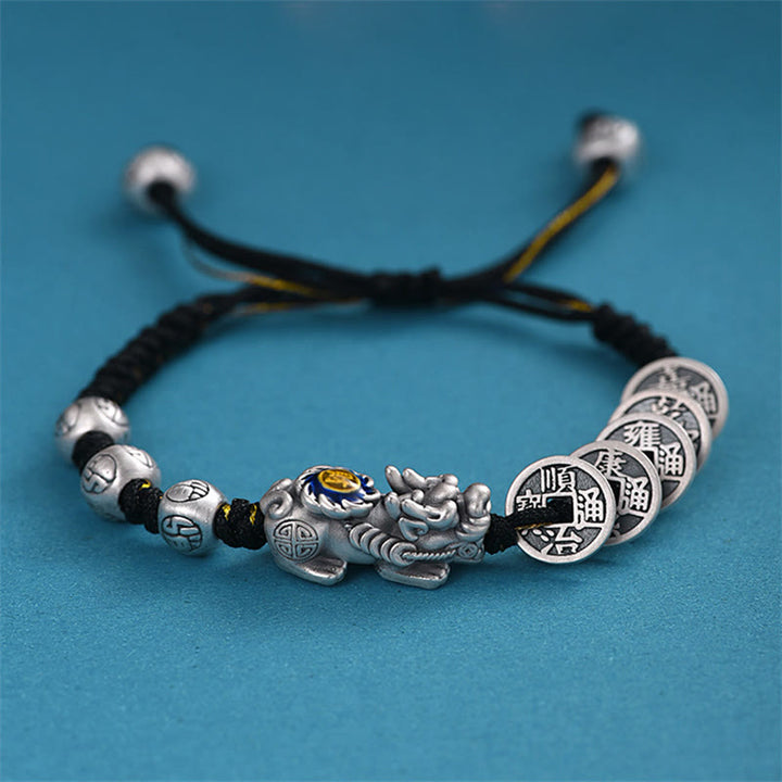 Buddha Stones Feng Shui Five Emperor Coins PiXiu Protection Wealth Bracelet