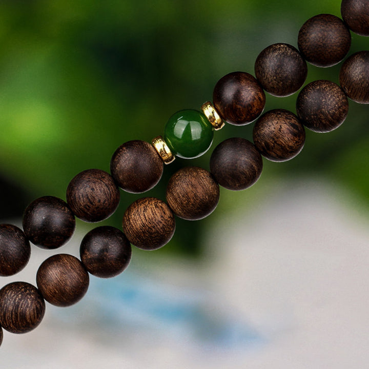 Buddha Stones 108 Mala Beads Indonesia Tarakan Rare Agarwood Cyan Jade Ward Off Evil Spirits Bracelet