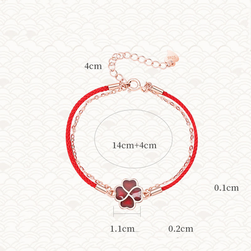 Buddha Stones 925 Sterling Silver Color-changing Four Leaf Clover Luck Protection Red String Bracelet