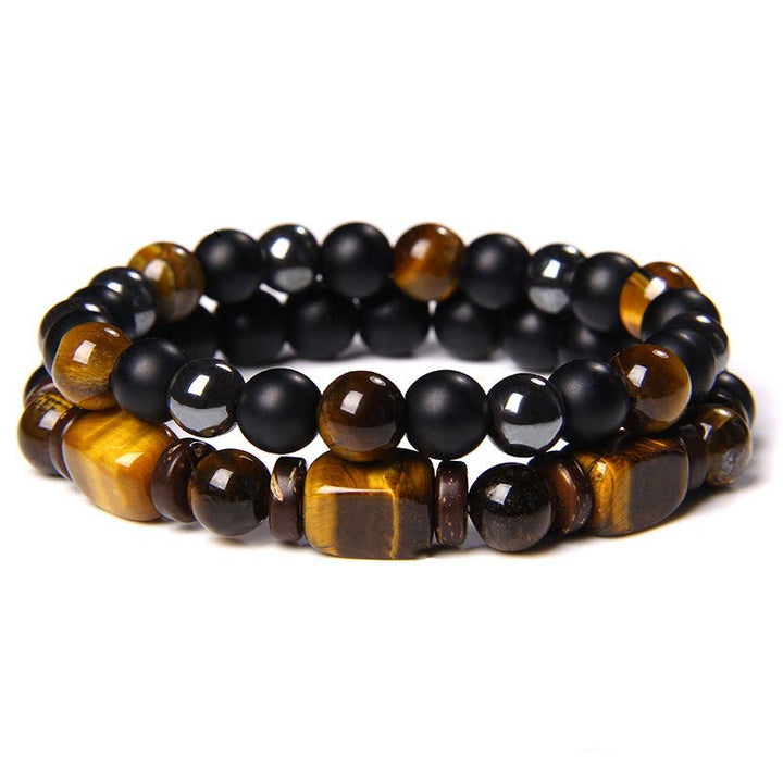 Buddha Stones Tiger Eye Frosted Stone Hematite Courage Bracelet