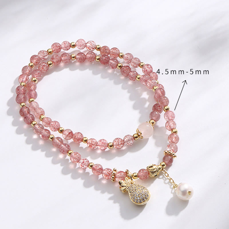 Buddha Stones Strawberry Quartz Money Bag Positive Charm Double Wrap Bracelet