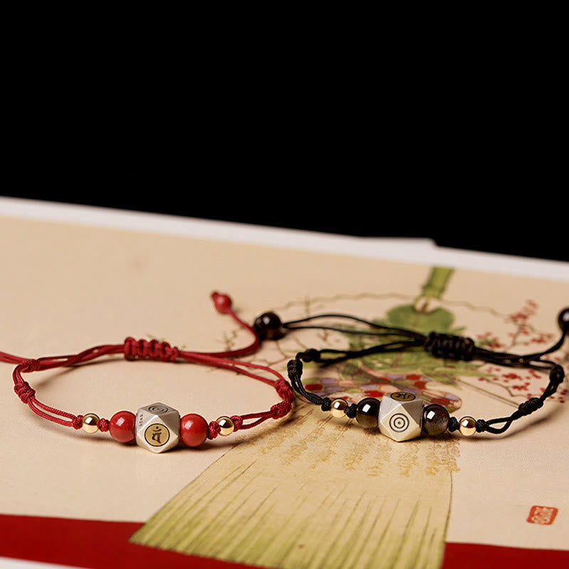 Buddha Stones Handmade 925 Sterling Silver Chinese Zodiac Natal Buddha Cinnabar Calm Braided Bracelet