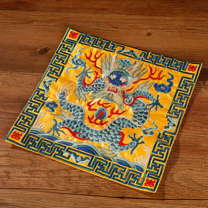 Buddha Stones Crane Phoenix Dragon Kirin Embroidered Cup Mat Pad Tea Cup Coaster Square Kung Fu Tea Mat