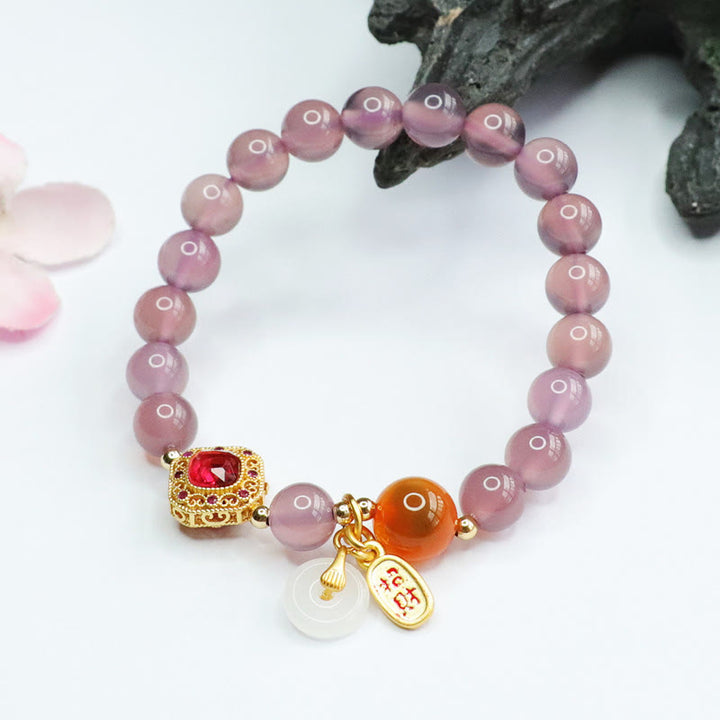 Buddha Stones Natural Purple Chalcedony Candy Agate Peace Buckle Harmony Lucky Fortune Charm Bracelet