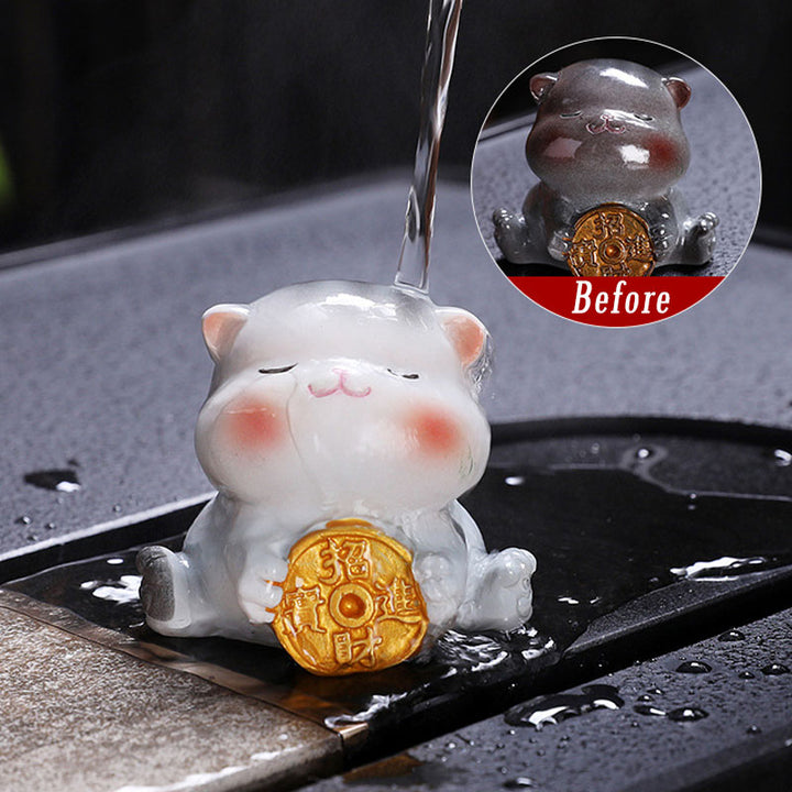 Buddha Stones Color Changing Cute Mini Cat Resin Tea Pet Wealth Home Figurine Decoration