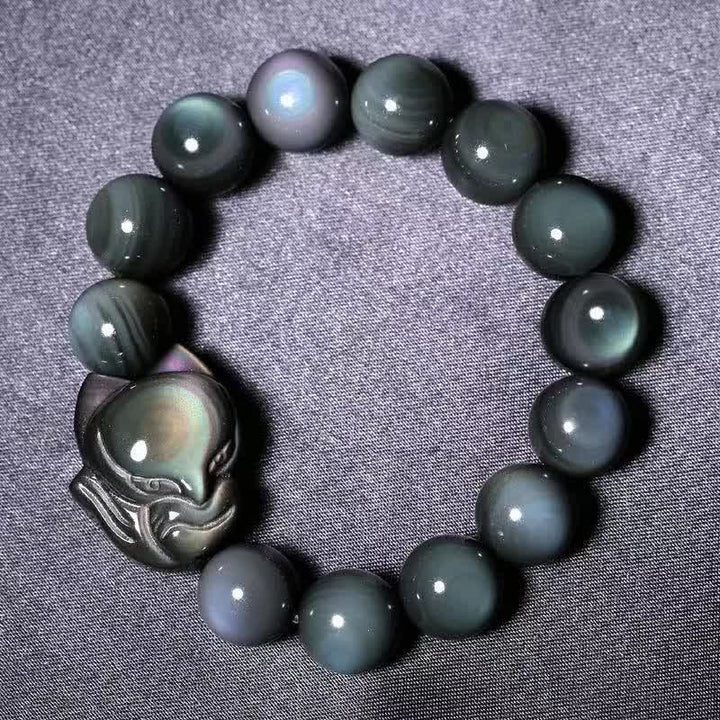 Buddha Stones Rainbow Obsidian Fox Healing Positive Bracelet