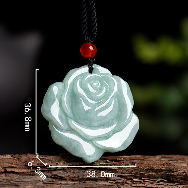 Buddha Stones Lotus Pattern Jade Abundance Prosperity Necklace String Pendant