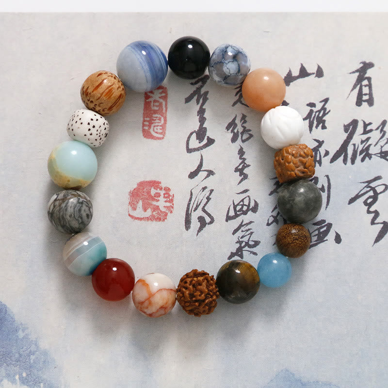 Buddha Stones Natural Bodhi Seed Crystal Stone Agate Keep Away Evil Spirits Bracelet