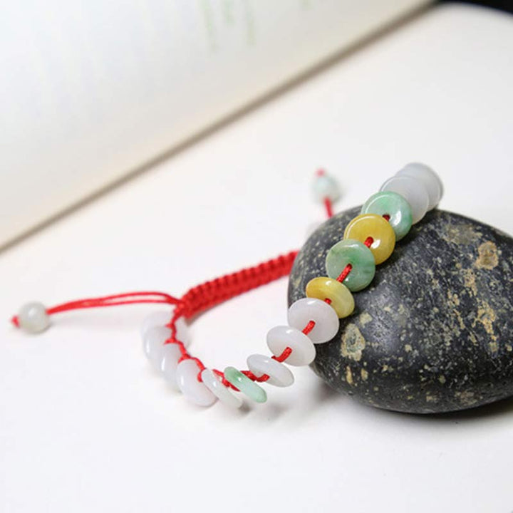 Buddha Stones Round Jade Lucky Red String Weave Bracelet