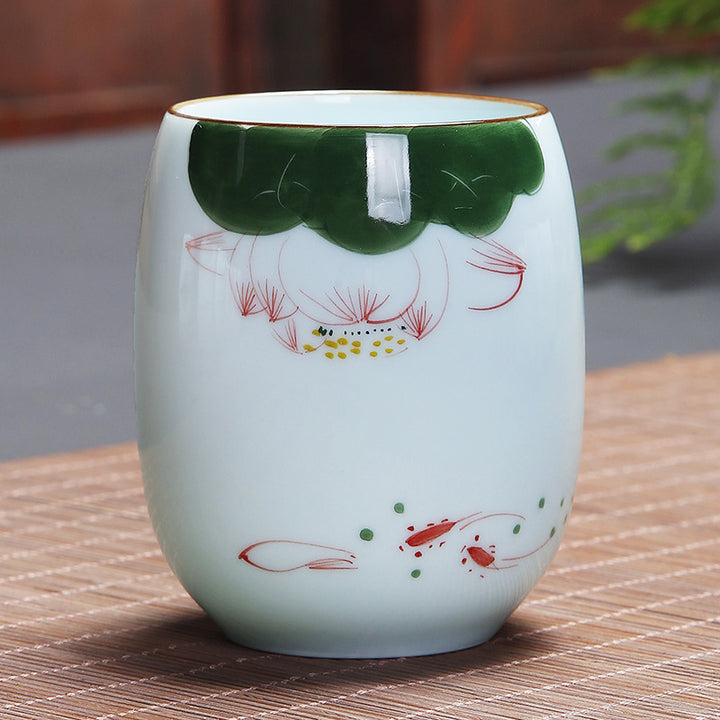 Buddha Stones Koi Fish Lotus Landscape Dandelion Peony Flower Ceramic Teacup Kung Fu Tea Cup