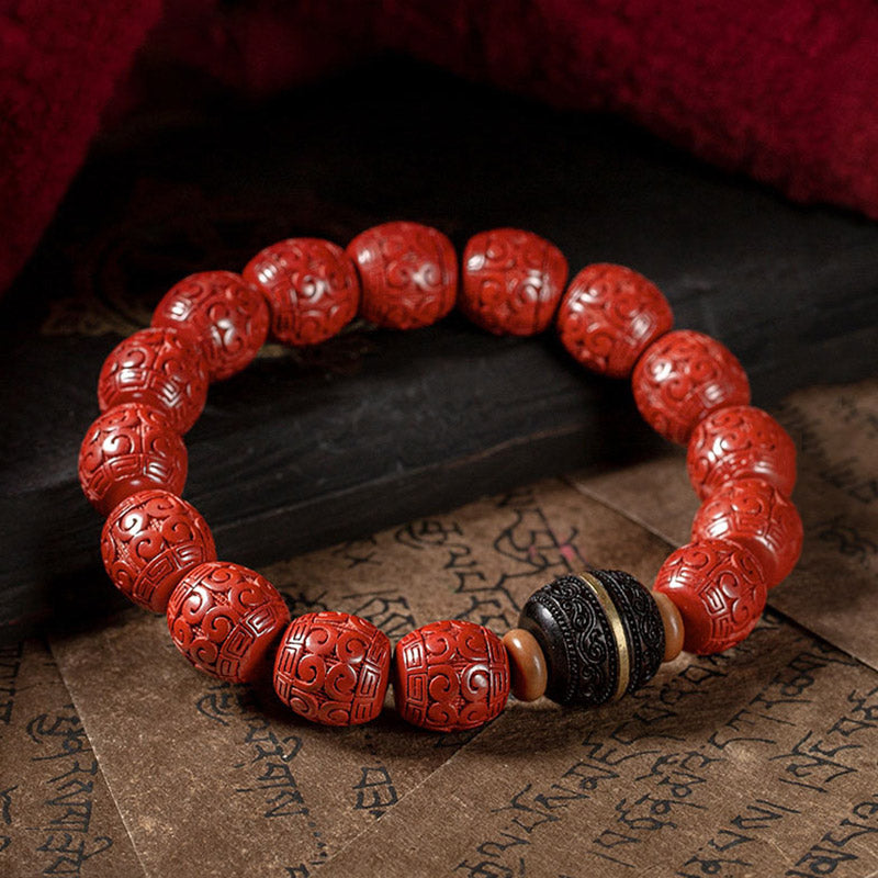 Buddha Stones Natural Cinnabar Ebony Calm Blessing Bracelet