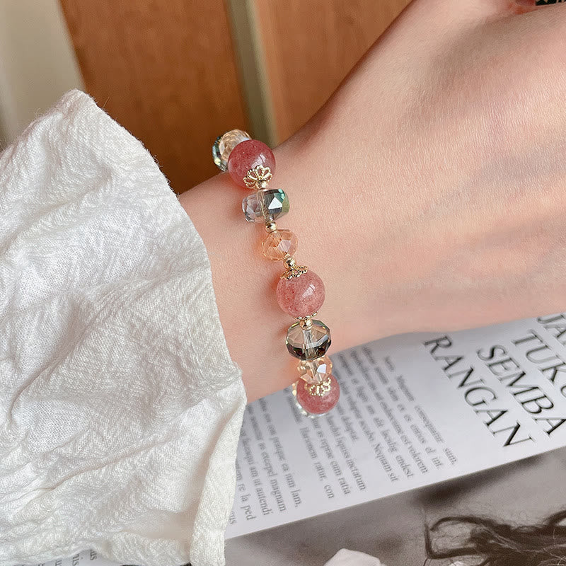 Buddha Stones Natural Strawberry Quartz Colorful Crystal Positive Bracelet