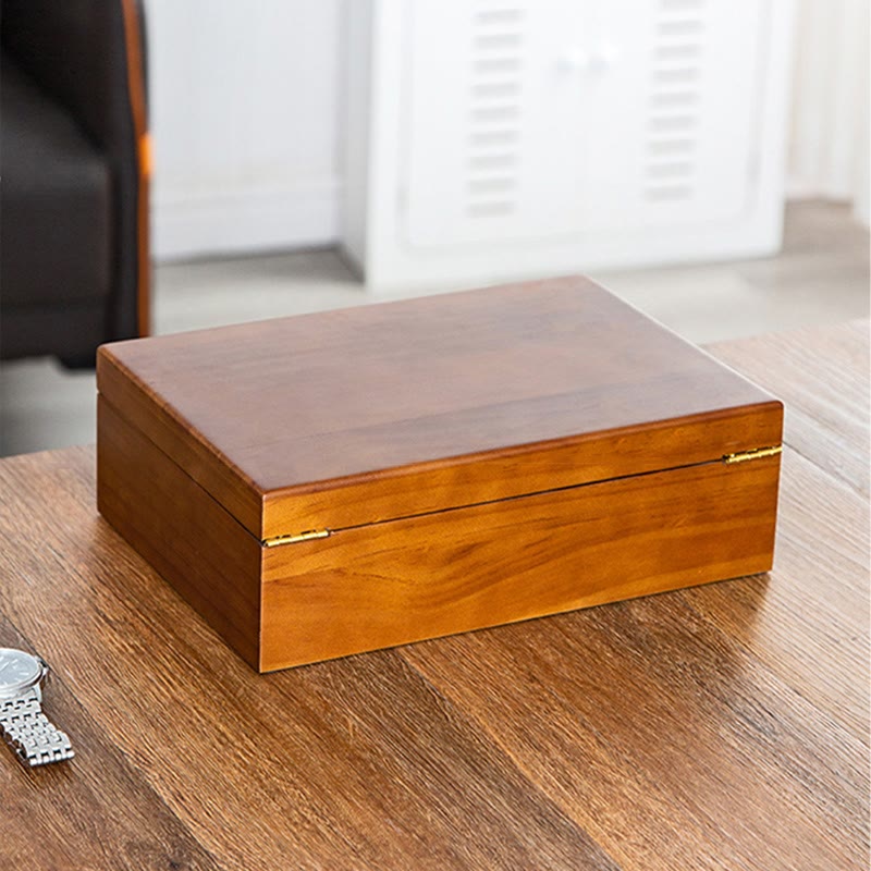 Buddha Stones Vintage Wooden Jewelry Box Two-Layer Solid Wood Jewelry Storage Box