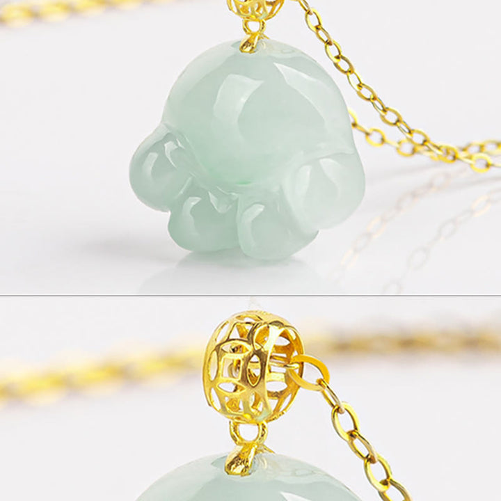 Buddha Stones 925 Sterling Silver 18K Gold Plated Natural Jade Cat Paw Pattern Luck Necklace Pendant