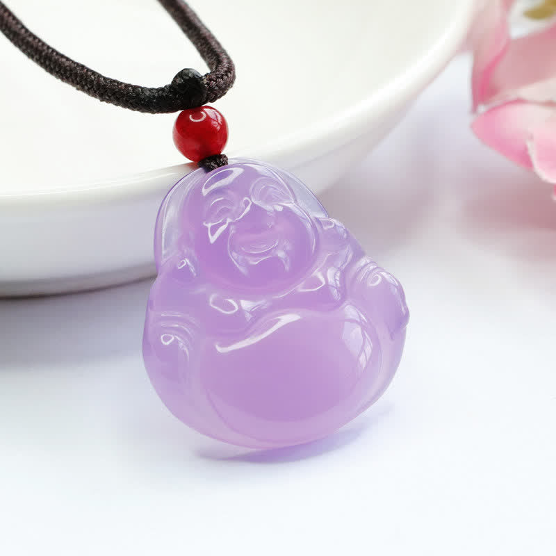 Buddha Stones Laughing Buddha Purple Jade Happiness Necklace Pendant